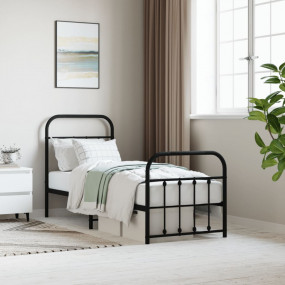 Bed Frame Black Powder-Coated Steel Small Single Bed Fr...