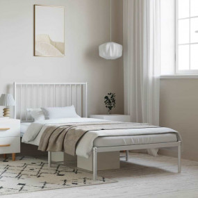 Bed Frame White Powder-Coated Steel Twin Metal Bed Fram...