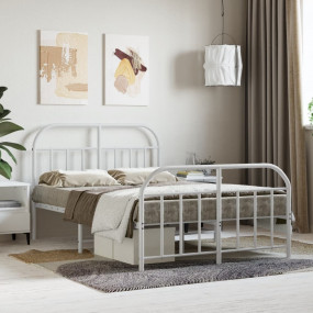 Bed Frame White Powder-Coated Steel Double Bed Frame