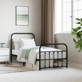Bed Frame Black Powder-Coated Steel Twin Storage Bed Fr...