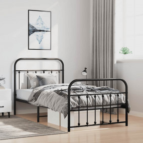 Bed Frame Black Powder-Coated Steel Twin Bed Frame Rect...