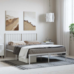 Bed Frame White Steel Full Bed Frame Rectangular Durabl...