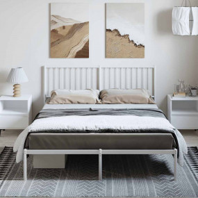 Bed Frame White Powder-Coated Steel King Size Bed Frame