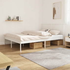 Bed Frame White Powder-Coated Steel Full Bed Frame Rect...