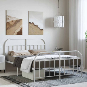 Bed Frame White Powder-Coated Steel King Bed Frame Rect...