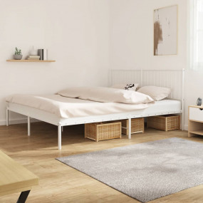 Bed Frame White Powder-coated steel King Bed Frame Rect...
