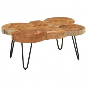 Coffee Table Brown, Black Solid Acacia wood, Powder-coa...