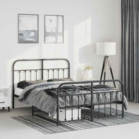 Bed Frame Black Powder-Coated Steel Double Bed Bed Fram...
