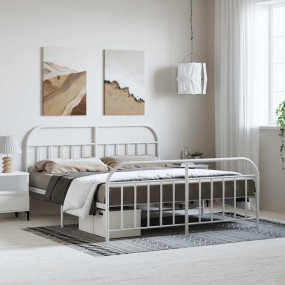 Bed Frame White Powder-Coated Steel Full Bed Frame Rect...