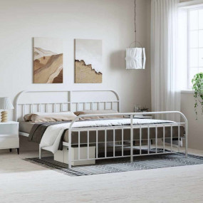 Bed Frame White Powder-Coated Steel Double Bed Frame