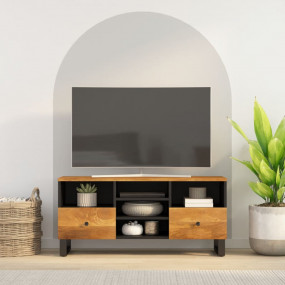 TV Cabinet Honey brown, Black Solid mango wood, Enginee...
