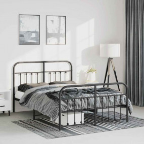Bed Frame Black Powder-Coated Steel King Size
