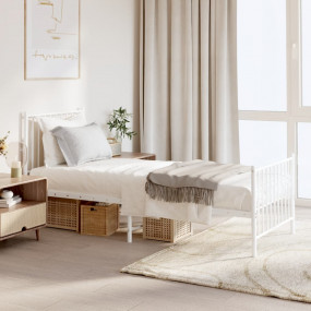 Bed Frame White Powder-Coated Steel Twin Metal Bed Fram...