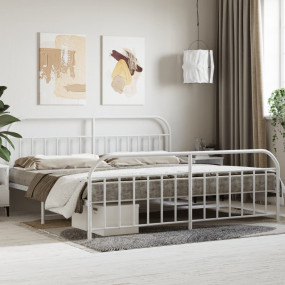 Bed Frame White Powder-Coated Steel Double Storage Bed ...