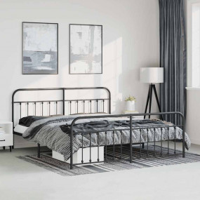 Bed Frame Black Powder-Coated Steel 72 x 83.9 in Bed Fr...