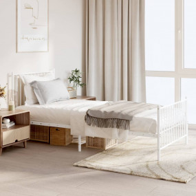 Bed Frame White Powder-Coated Steel Single Bed Frame