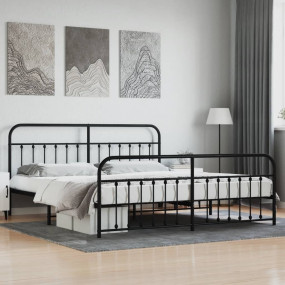 Bed Frame Black Powder-Coated Steel Full Bed Frame Rect...