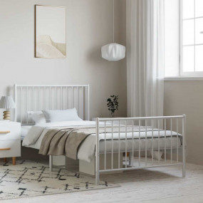 Bed Frame White Powder-coated steel Twin Bed Frame Rect...