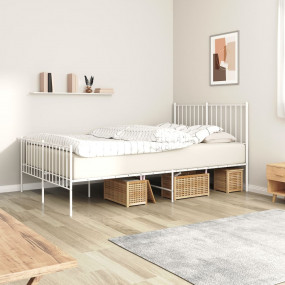 Bed Frame White Powder-Coated Steel Small Double Bed Fr...