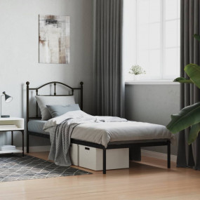 Bed Frame Black Powder-Coated Steel Single Modern Bed F...