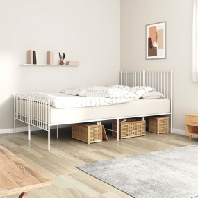 Bed Frame White Powder-Coated Steel Double Bed Frame