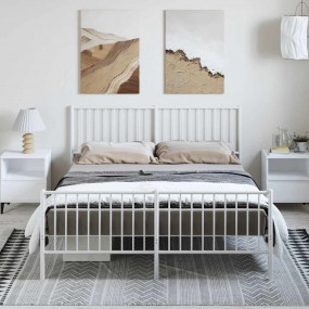 Bed Frame White Powder-Coated Steel King  Sturdy Bed Fr...