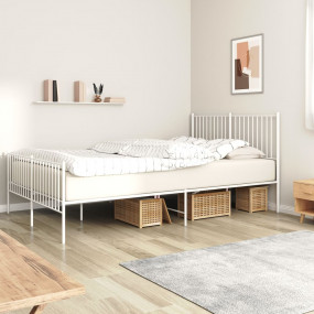 Bed Frame White Powder-Coated Steel Double Bed Frame