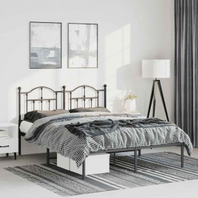 Bed Frame Black Powder-Coated Steel Double Bed Frame