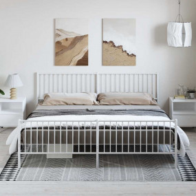 Bed Frame White Powder-Coated Steel 76 x 80 in Bed Fram...