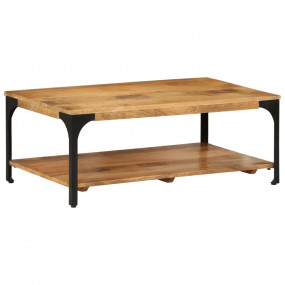 Coffee Table Natural Wood and Black Solid Mango Wood Me...