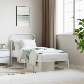 Bed Frame White Powder-coated steel Twin Durable Bed Fr...