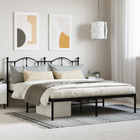 Bed Frame Black Powder-Coated Steel King Metal Bed Fram...