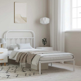 Bed Frame White Powder-Coated Steel Twin Bed Frame Rect...