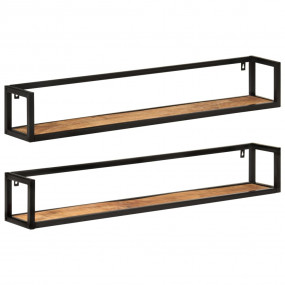 Wall Shelf Set of 2 Natural wood, Black Solid mango woo...