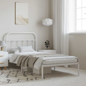 Bed Frame White Powder-Coated Steel Twin Bed Frame Rect...