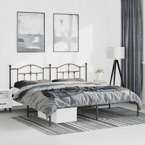 Bed Frame Black Powder-Coated Steel Full Bed Frame Rect...