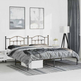 Bed Frame Black Powder-Coated Steel Double Bed Frame