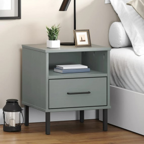 Bedside Cabinet Grey Solid pine wood, metal Bedside Cab...