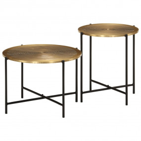 Coffee Table Set of 2 Brass, Black Metal Small Durable