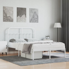 Bed Frame White Powder-Coated Steel Small Double Bed Fr...