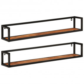 Wall Shelf Set of 2 Natural wood and black