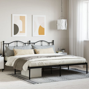 Bed Frame Black Powder-Coated Steel Full Bed Frame Rect...
