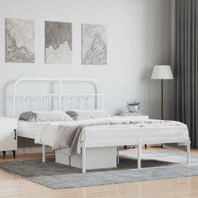 Bed Frame White Steel Double Bed Frame Rectangular Dura...