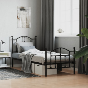Bed Frame Black Steel 35.4 x 74.8 in Bed Frame Rectangu...