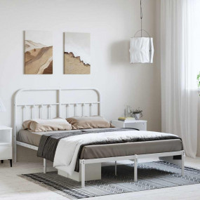Bed Frame White Powder-Coated Steel King Bed Frame Rect...