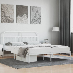 Bed Frame White Powder-Coated Steel 70.9x78.7 in Rectan...