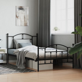 Bed Frame Black Powder-Coated Steel 42.1 in x 79.9 in B...