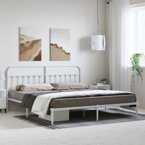 Bed Frame White Powder-coated steel Full Bed Frame Rect...
