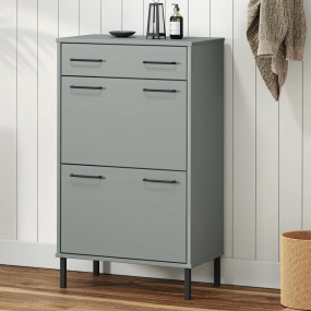 Shoe Rack Grey Solid pine wood, metal Medium Doors Shoe...