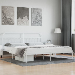 Bed Frame White Powder-Coated Steel Full Bed Frame Rect...